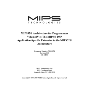 MIPS32 Architecture for Programmers - Volume IV-e: The MIPS DSP Application-Specific Extension to the MIPS32 Architecture