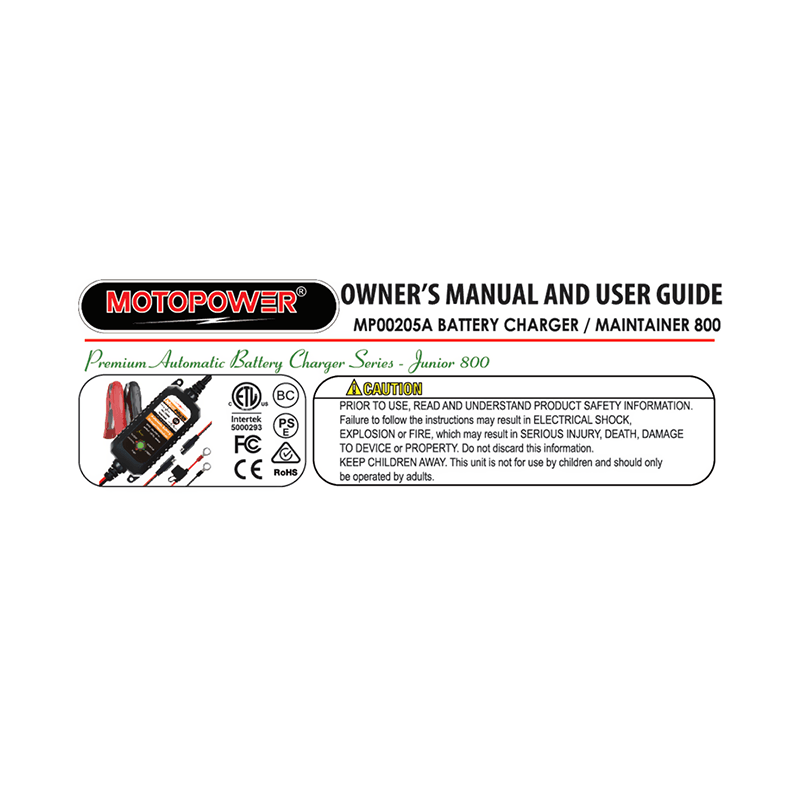 MOTOPOWER MP00205A Battery Charger Owner's Manual and User Guide