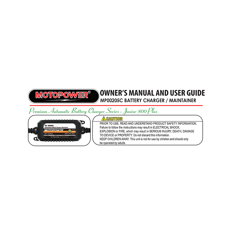 Motopower MP00205C 12V 800mA Battery Charger User Manual