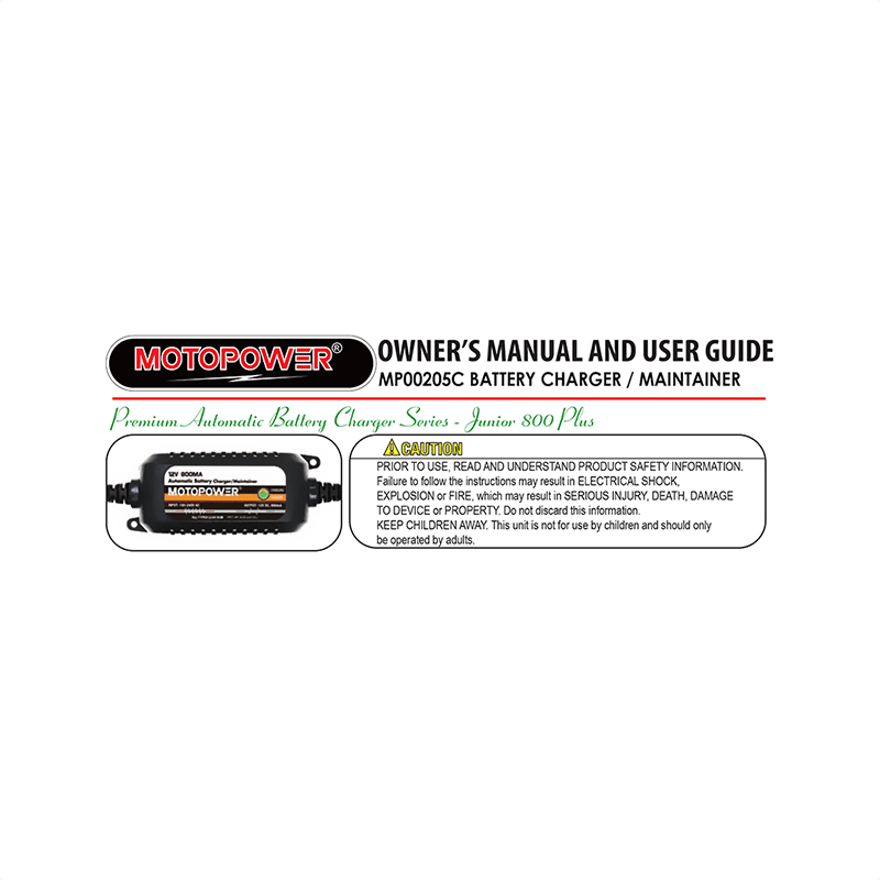 MOTOPOWER MP00205C Battery Charger Owner's Manual and User Guide