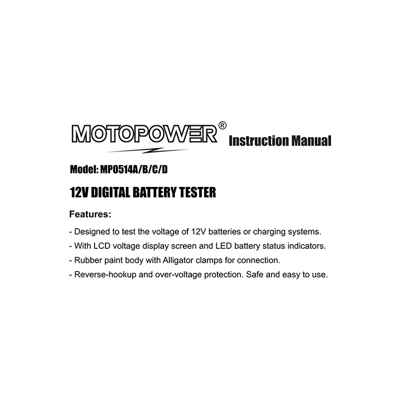 MOTOPOWER MP0514D 12V Digital Battery Tester Instruction Manual