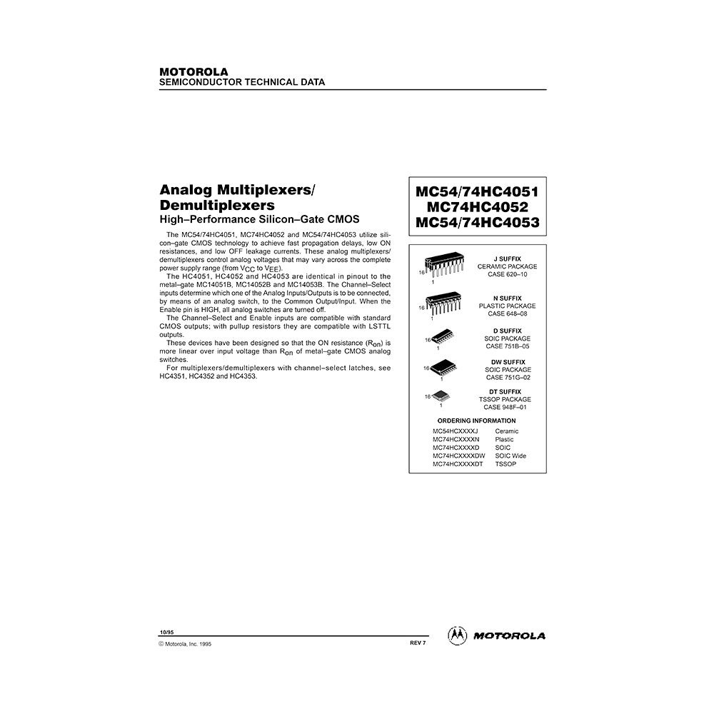 MC54HC4051 Motorola Analog Multiplexer/Demultiplexer Data Sheet