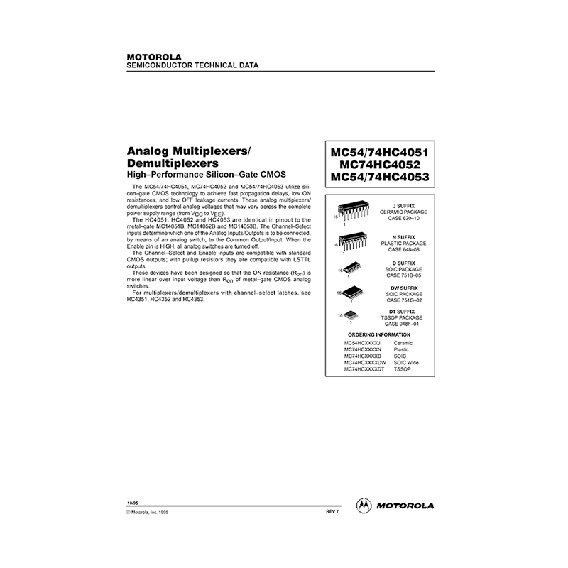 MC54HC4053 Motorola Analog Multiplexer/Demultiplexer Data Sheet