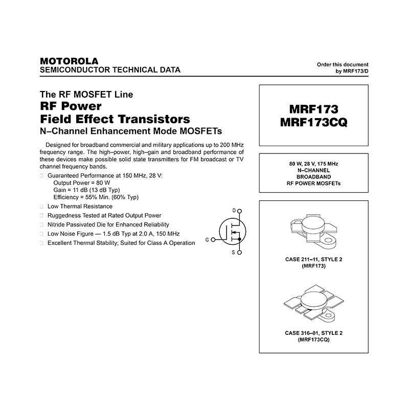 Motorola MRF173CQ RF Power FET Data Sheet