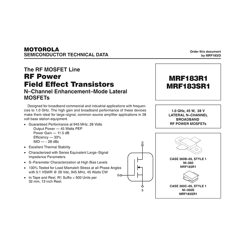 Motorola MRF183SR1 RF Power FET Data Sheet