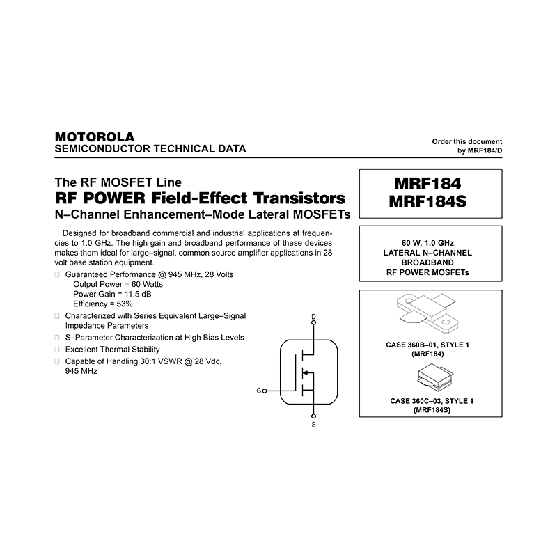 Motorola MRF184 RF Power FET Data Sheet