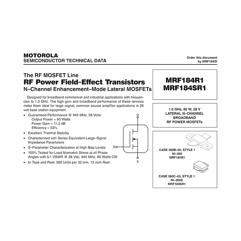 Motorola MRF184R1 RF Power FET Data Sheet