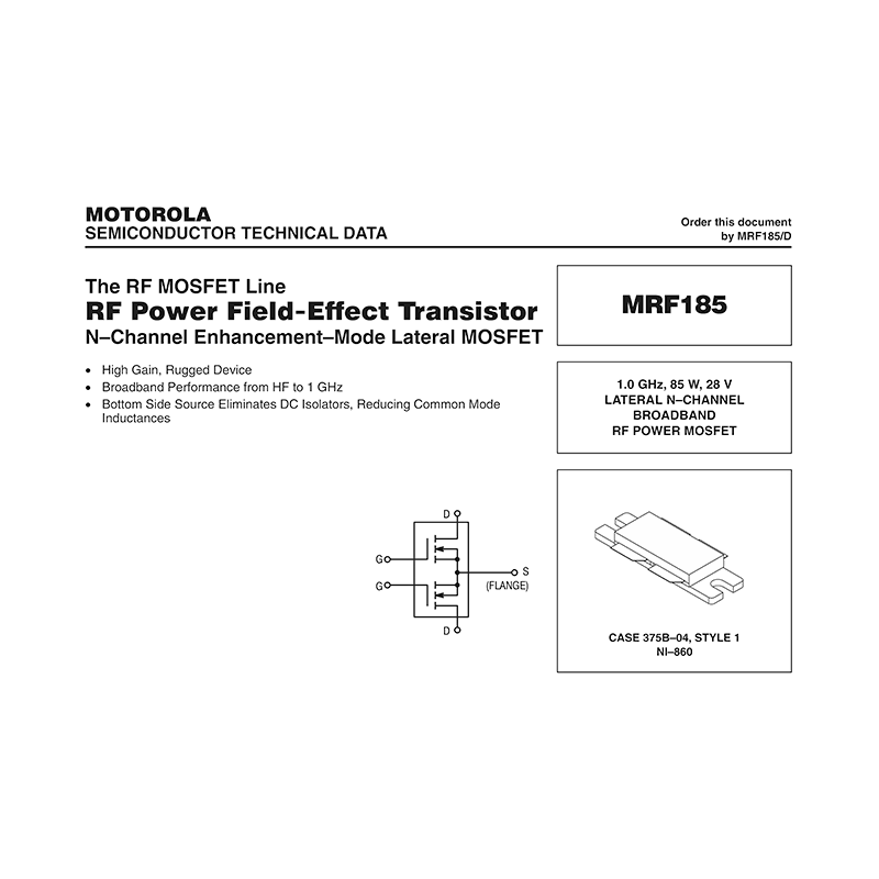 Motorola MRF185 RF Power FET Data Sheet