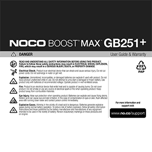 NOCO GB251+ Boost Max 3000A Lithium Jump Starter User Guide
