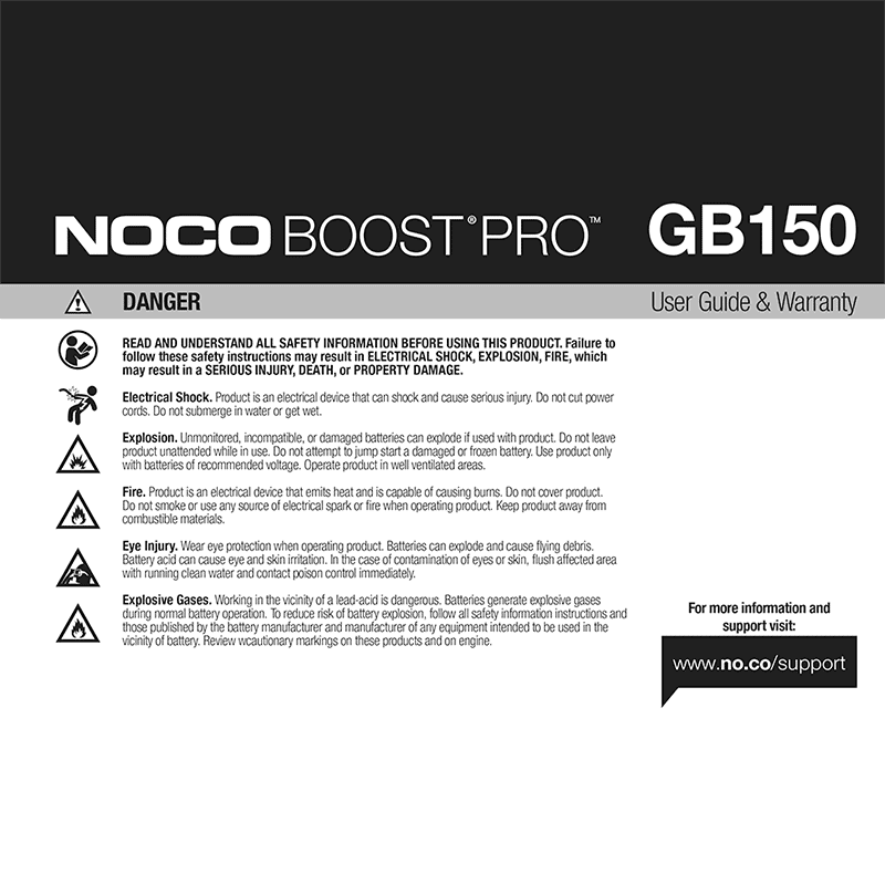 NOCO GB150 Boost PRO 3000A Lithium Jump Starter User Guide