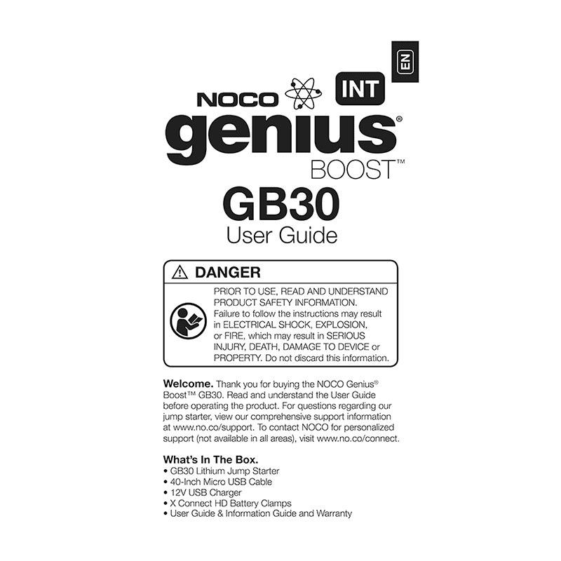 NOCO GB30 Genius Boost Lithium Jump Starter User Guide