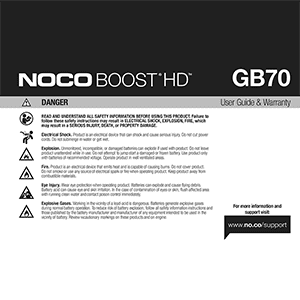 NOCO GB70 Boost HD 2000A Lithium Jump Starter User Guide