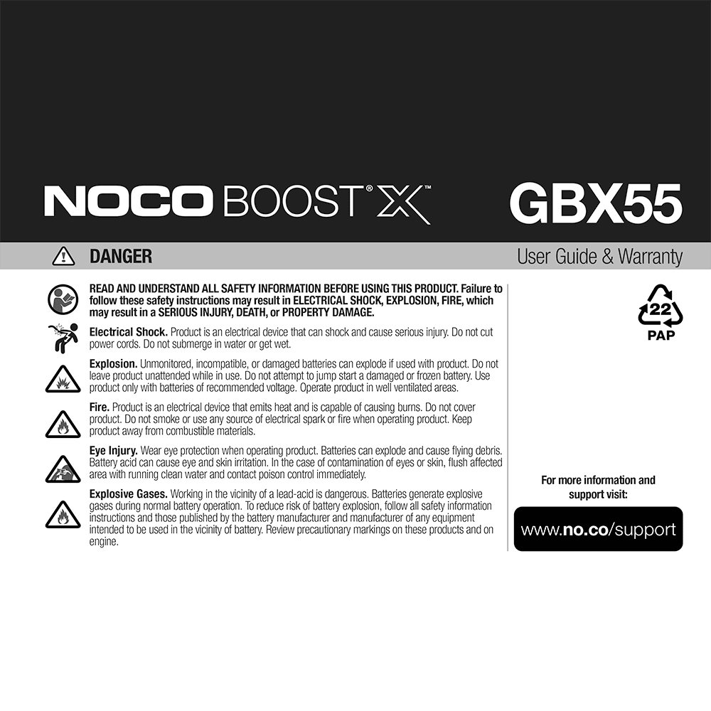 NOCO GBX55 Boost X 1750A Lithium Jump Starter User Guide