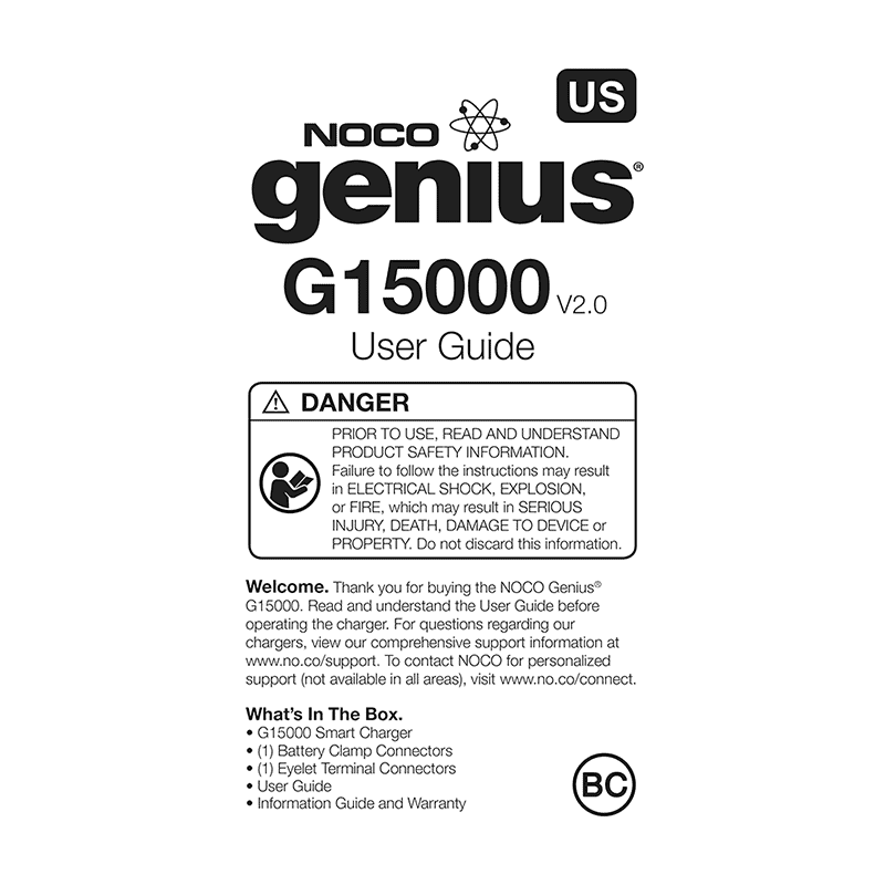 NOCO Genius G15000 Smart Battery Charger User Guide