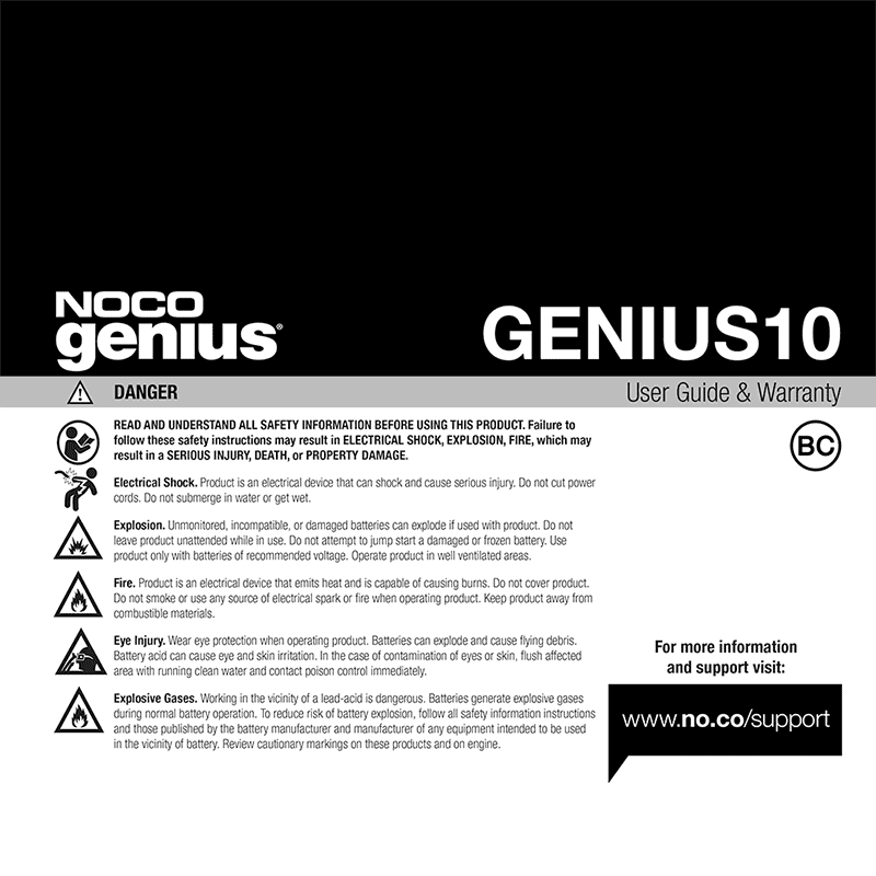 NOCO GENIUS10 6V/12V 10-Amp Smart Battery Charger User Guide