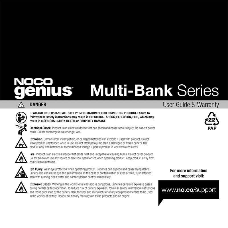 NOCO GENIUS2X4 6V/12V 4-Bank 8-Amp Smart Battery Charger User Guide