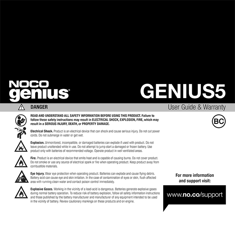 NOCO GENIUS5 6V/12V 5-Amp Smart Battery Charger User Guide