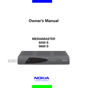 Nokia MediaMaster 9200S Digital Satellite Receiver Owner's Manual