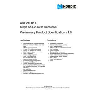 nRF24L01+ Nordic Semi 2.4GHz Transceiver Preliminary Data Sheet