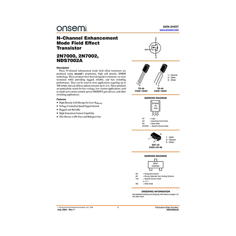 NDS7002A onsemi N-channel 60V MOSFET Data Sheet