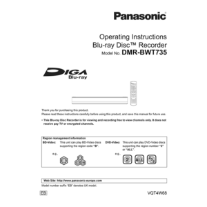 Panasonic DMR-BWT735 Blu-ray Disc Recorder Operating Instructions