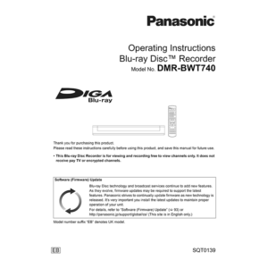 Panasonic DMR-BWT740 Blu-ray Disc Recorder Operating Instructions