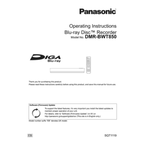 Panasonic DMR-BWT850 Blu-ray Disc Recorder Operating Instructions