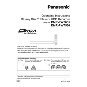 Panasonic DMR-PWT530 Blu-ray Disc Player / HDD Recorder Operating Instructions