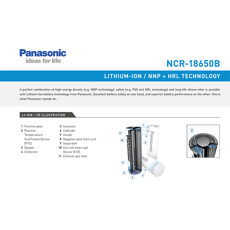 Panasonic NCR18650B Lithium-ion Rechargeable Battery Data Sheet