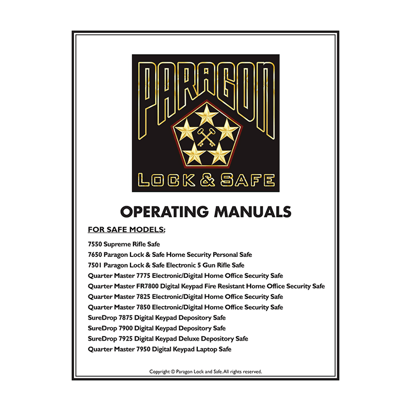 Paragon Lock and Safe 7650 Personal Safe Operating Manual