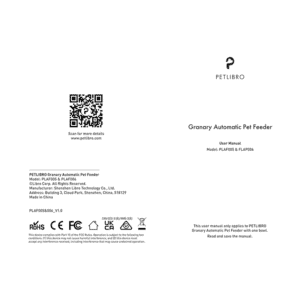 Petlibro 3L Granary Automatic Pet Feeder PLAF005 User Manual