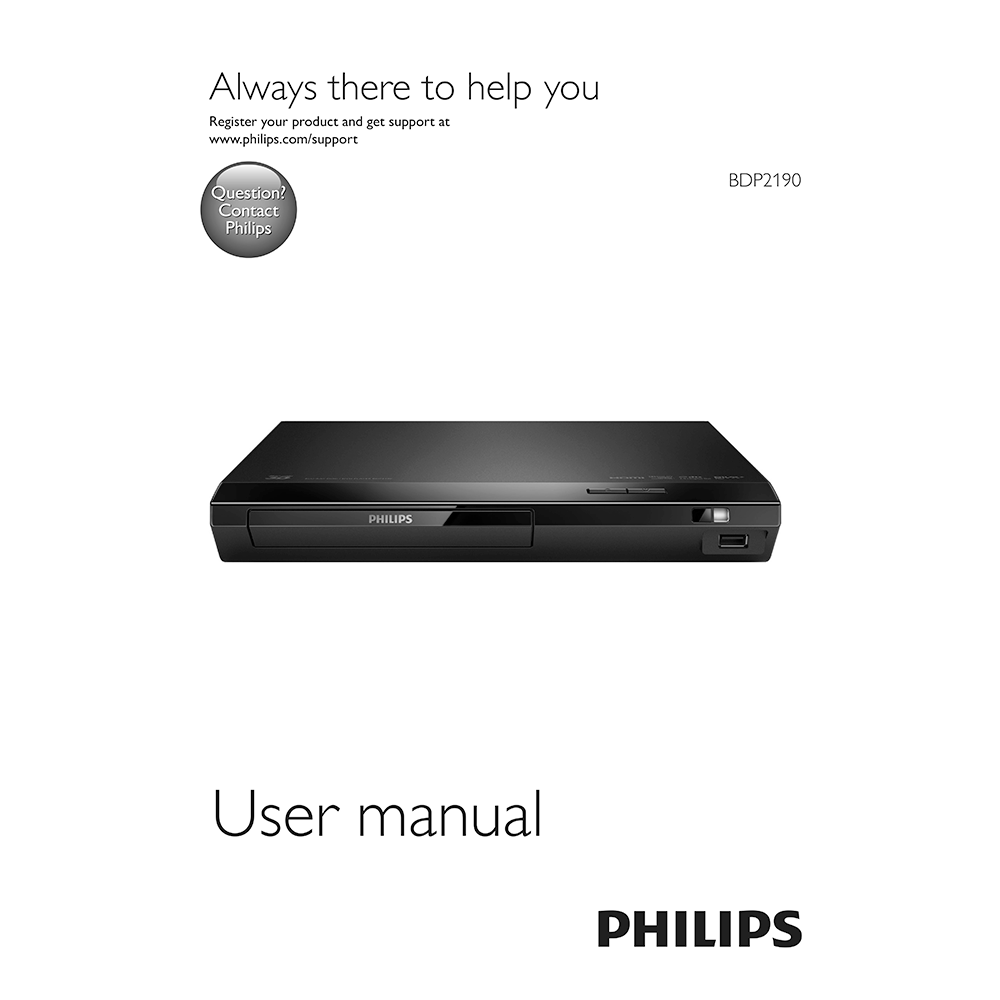 Philips BDP2190 Blu ray Disc DVD Player User Manual