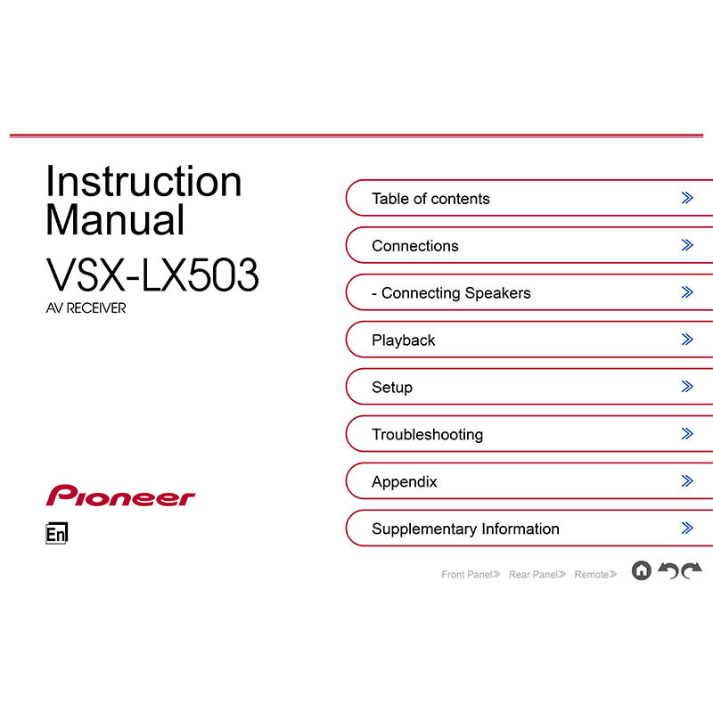 Pioneer VSX-LX503 Network AV Receiver Instruction Manual