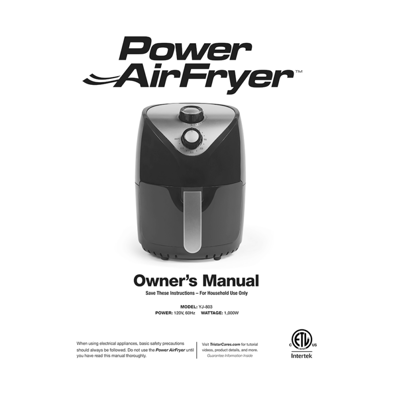 Power AirFryer 2-quart YJ-803 Owner's Manual