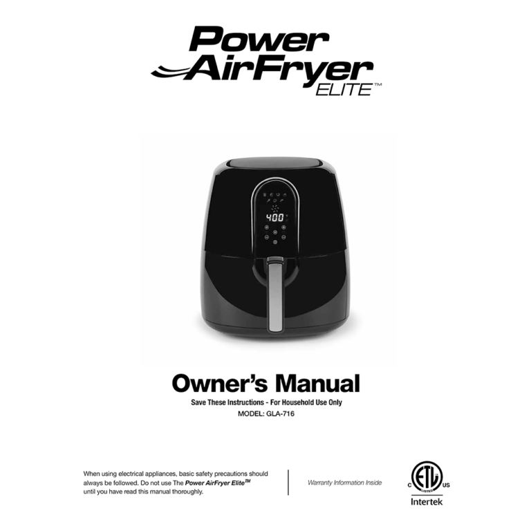 Power AirFryer Elite 5.5quart GLA716 User Manual