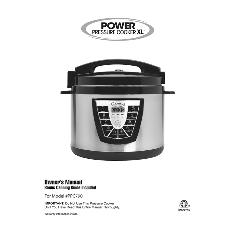 Power Pressure Cooker XL 10QT PPC790 Owner's Manual