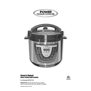Power Pressure Cooker XL 6QT PPC770 Owner's Manual