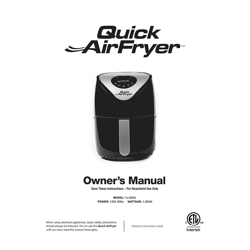 Quick AirFryer 2-quart YJ-803A Owner's Manual