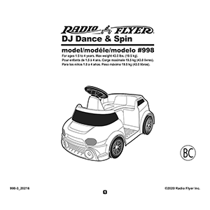 DJ Dance & Spin #998 Radio Flyer Musical 6V Ride-On Kids Car Instruction Manual