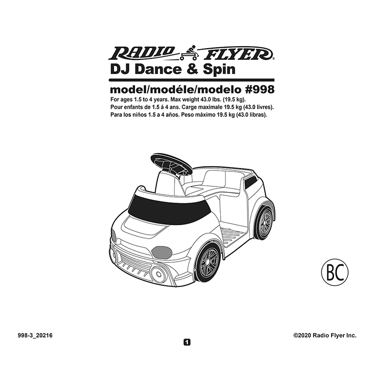 DJ Dance&Spin Musical RideOn Kids Car Model 998 User Manual