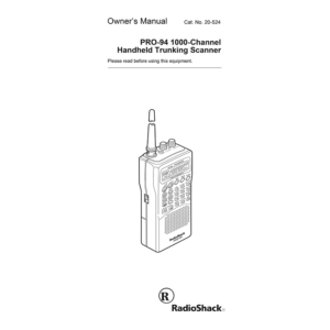 RadioShack PRO-94 Handheld Trunking Scanner Manual