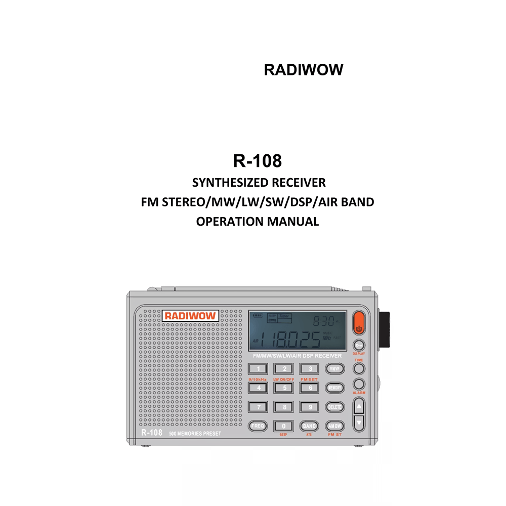 RADIWOW R-108 FM/LW/SW/MW/AIR DSP Receiver Operation Manual