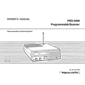Realistic PRO-2006 Programmable Scanner Owner's Manual