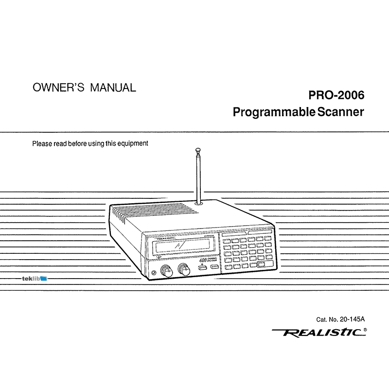 Realistic PRO-2006 Programmable Scanner Owner's Manual