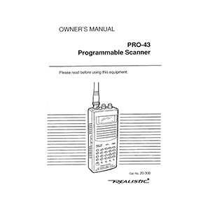 Realistic PRO-43 Programmable Scanner Owner's Manual