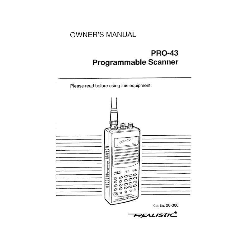 Realistic PRO-43 Programmable Scanner Owner's Manual