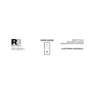 RELIABILT Keypad Deadbolt Lock 6830708 / 991010-001 User Guide