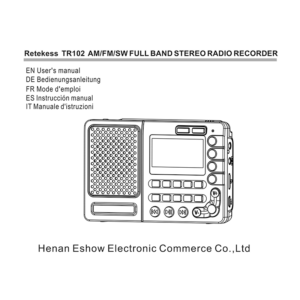 Retekess TR102 AM/FM/SW Stereo Radio Recorder User's Manual