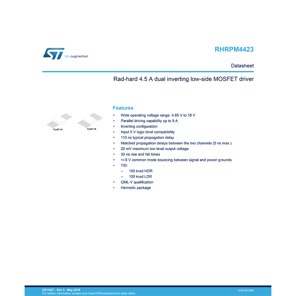 RHRPM4423 ST 4.5A Dual Inverting Low-Side MOSFET Driver Data Sheet