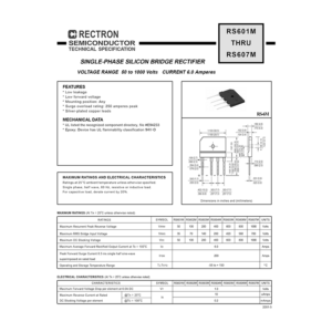 RS603M Rectron 6A 200V Bridge Rectifier Data Sheet